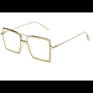 Luxury Square Transparent Rhinestone Glasses - Silver